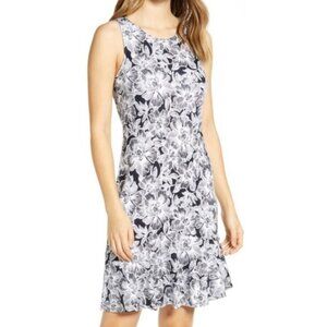 TOMMY BAHAMA Paradise Petals Sheath Dress Black White Floral Sleeveless Preppy S